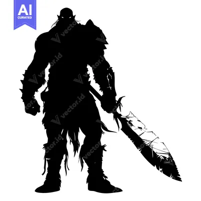 Popular premium asset: Silhouette of a Muscular Orc Warrior Holding a Sword