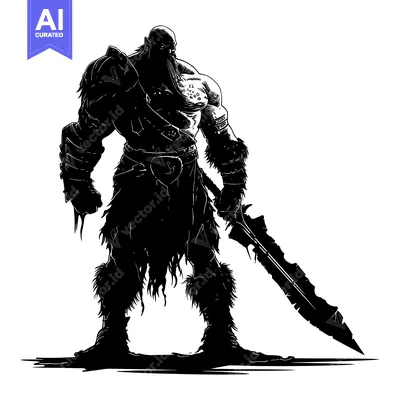 Silhouette of a Bearded, Armored Warrior Holding a Large Sword