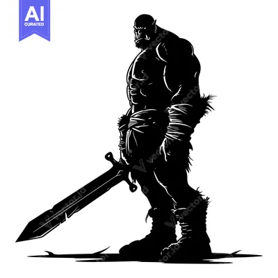 Popular premium asset: Silhouette of a Muscular Orc Warrior Holding a Sword