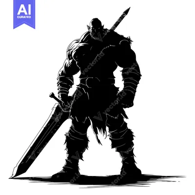 Aset premium populer: Silhouette of a Muscular Warrior Holding a Large Sword