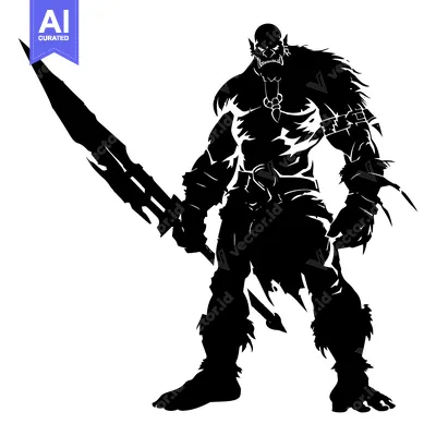 Aset premium populer: Silhouette of a Muscular Orc Warrior Holding a Large Sword