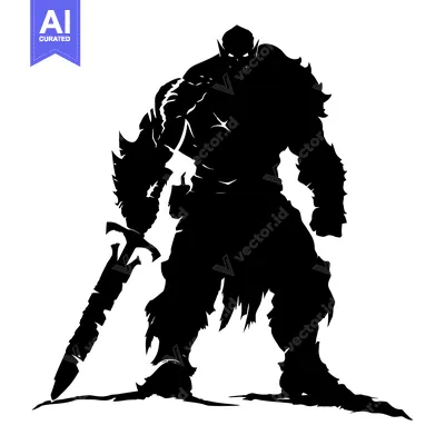 Silhouette of a Powerful Orc Warrior Holding a Sword