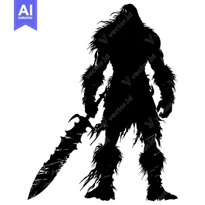 Aset premium populer: Silhouette of a Furry Barbarian Holding a Sword
