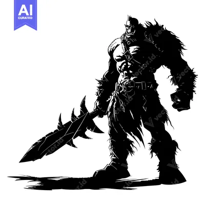 A Silhouette of a Muscular Orc Warrior Holding a Spiked Weapon