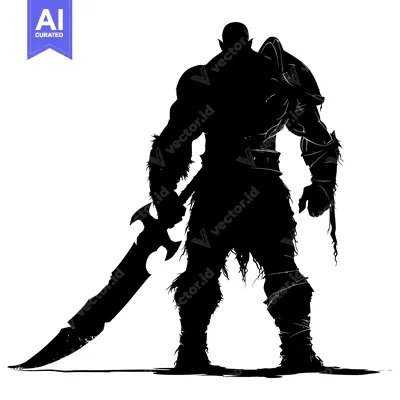 Aset premium populer: Silhouette of a Muscular Orc Warrior Holding a Sword