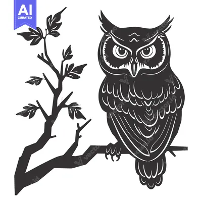 Popular premium asset: A Black and White Silhouette of an Owl Perched on a Branch