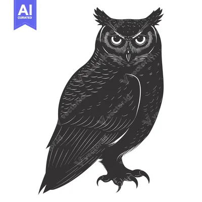 Aset premium populer: Detailed Black and White Illustration of an Owl with Sharp Claws