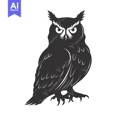 Premium design asset: Black and White Silhouette of a Majestic Owl with Sharp Talons