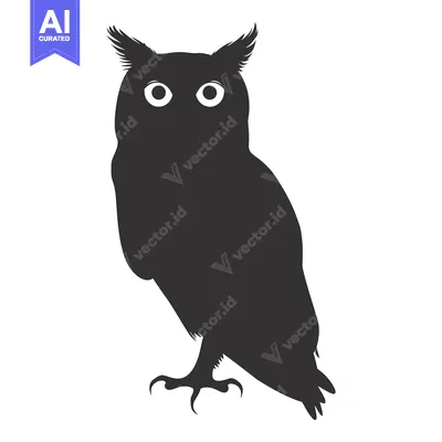 Aset desain premium: Black and White Silhouette of an Owl with Large Eyes