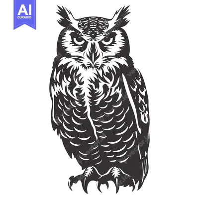 Aset desain premium: A Black and White Illustration of an Owl with Sharp Talons