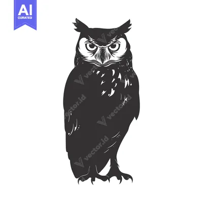 Popular premium asset: Black and White Silhouetted Owl with Sharp Eyes