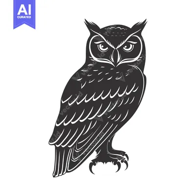 Black and white illustration of an owl with sharp talons