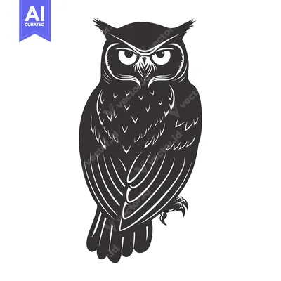 Black and White Silhouette of a Sitting Owl
