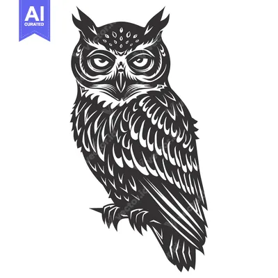Aset premium populer: Black and White Stylized Illustration of an Owl