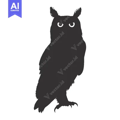 Aset premium populer: A black silhouette of an owl with large, round eyes