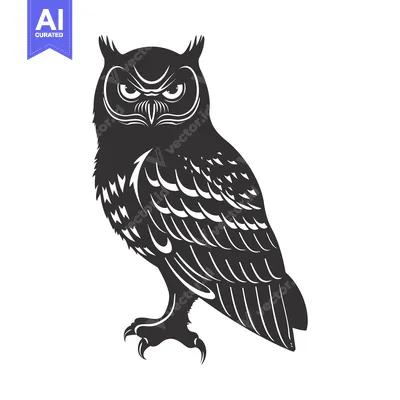 Premium design asset: Black and White Silhouette of an Owl with Sharp Talons