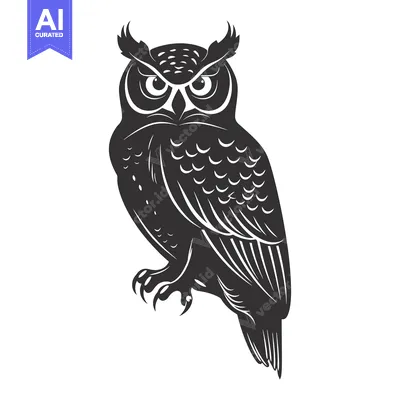 Aset premium populer: Black and White Illustration of a Perched Owl