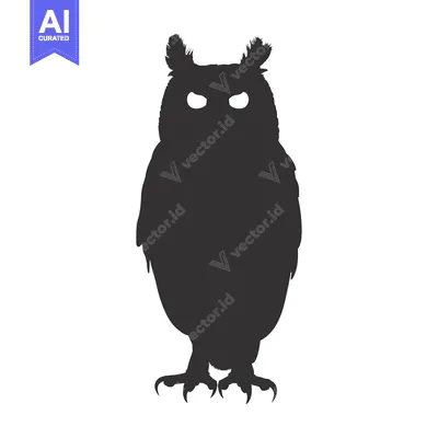 Aset desain premium: Silhouette of an Owl with Large, Bright Eyes