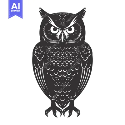 Aset desain premium: Black and White Illustration of an Owl with Sharp Talons