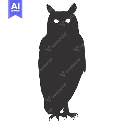 Black and White Silhouette of an Owl with Large Eyes
