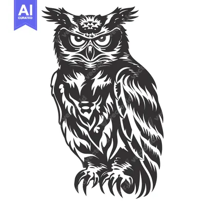 Aset desain premium: Stylized Black and White Owl Illustration