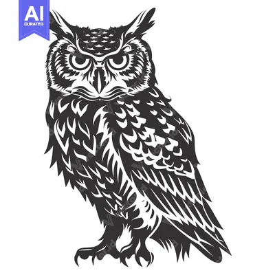 Aset premium populer: A detailed black and white illustration of an owl with sharp talons