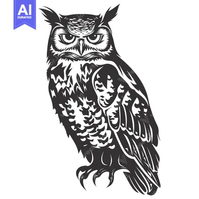 Aset premium populer: Black and White Illustration of a Detailed Owl