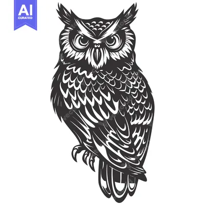 Aset premium populer: Black and White Detailed Illustration of an Owl