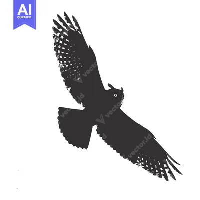 Aset desain premium: Silhouette of an Owl in Flight with Spread Wings