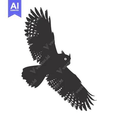 Aset desain premium: Black and White Silhouette of a Flying Owl