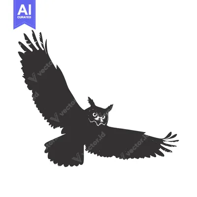 Aset premium populer: A silhouette of an owl in flight with wings spread