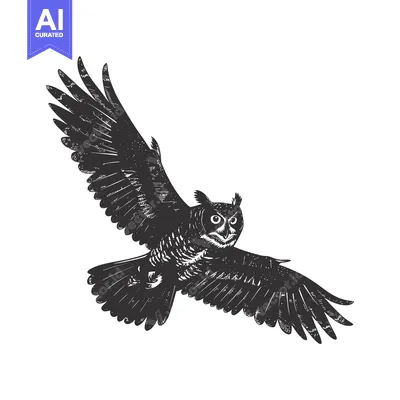 Popular premium asset: Black and White Hand-Drawn Illustration of a Flying Owl