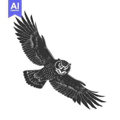 Aset premium populer: Black and White Silhouette of an Owl in Flight