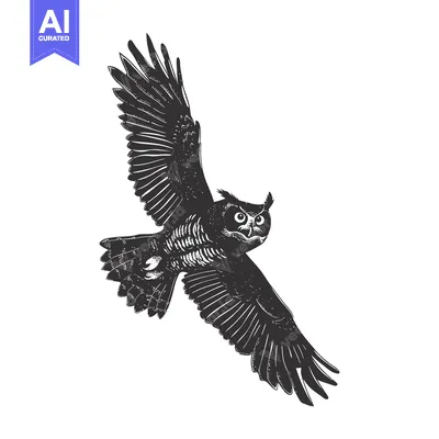 Aset desain premium: A Hand-Drawn Illustration of a Flying Owl in Silhouette