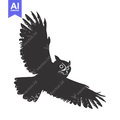 Aset premium populer: A Black and White Silhouette of an Owl in Flight
