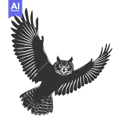 Aset premium populer: Black and White Silhouette of an Owl with Spread Wings