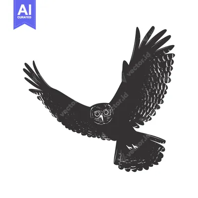 Aset premium populer: A Black and White Illustration of a Flying Owl
