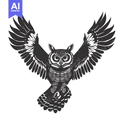 Aset desain premium: Black and White Silhouette of an Owl in Flight