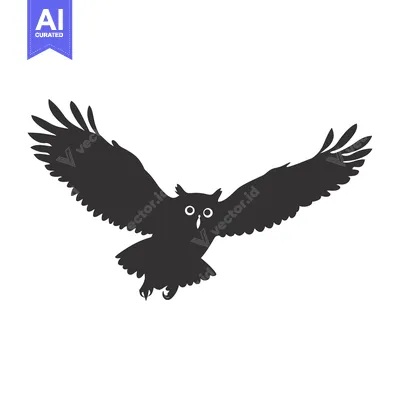 Aset desain premium: Silhouette of an Owl in Flight with Spread Wings