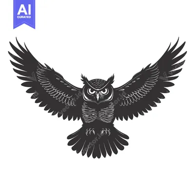 Aset premium populer: Black and White Silhouette of an Owl with Spread Wings