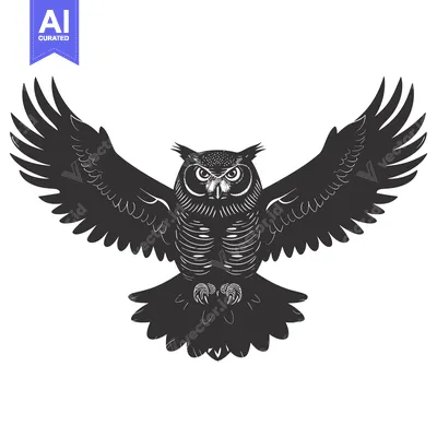 Aset premium populer: Black and White Silhouette of an Owl with Spread Wings