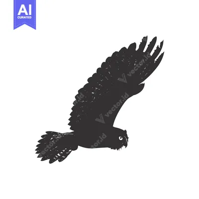 Aset desain premium: Black and white silhouette of an owl in flight