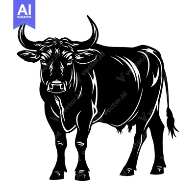 Aset premium populer: Black and White Silhouette of a Standing Bull