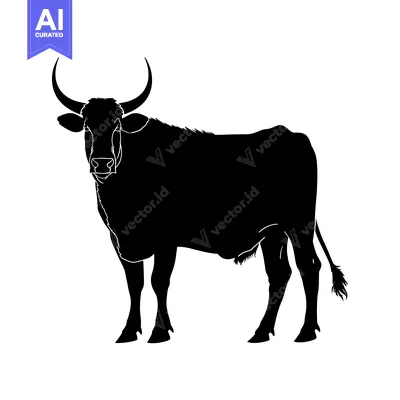 Black Silhouette of a Cow with Large Horns