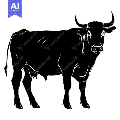 Aset desain premium: Black and White Silhouette of a Bull