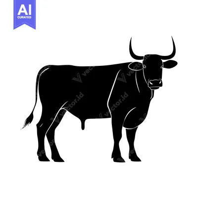 Aset desain premium: Black Silhouette of a Bull with Horns and a Tail