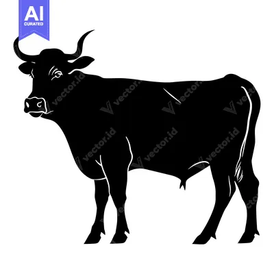 Download Black Silhouette of a Cow with Horns Vector Graphic