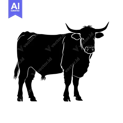 Download Black and White Silhouette of a Standing Cow Vector Graphic
