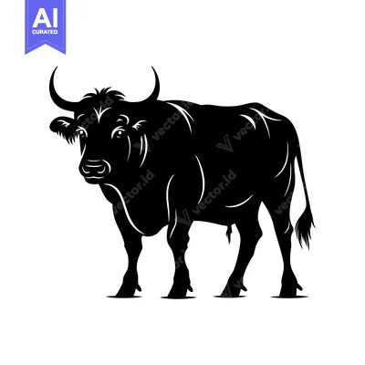 Aset premium populer: Black and White Silhouette of a Bull Standing