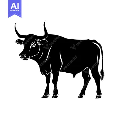 Download Black and white silhouette of a bull with horns Vector Graphic